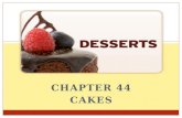 CHAPTER 44 CAKES. Shortened Cakes Unshortened/Foam Cakes Shortened cakes contain fat (butter cakes) Usually contain a leavening agent (what are leavening