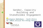 Matshepiso Makhabane – South Africa AU –UNECA African Bio-energy Policy Workshop Facilitated By: Gender, Capacity Building and Stakeholder Engagement.