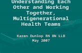 Understanding Each Other and Working Together, Multigenerational Health Teams Karen Dunlop RN BN LLB May 2007.