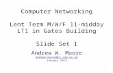 Computer Networking Lent Term M/W/F 11-midday LT1 in Gates Building Slide Set 1 Andrew W. Moore andrew.moore@cl.cam.ac.uk January 2013 1.