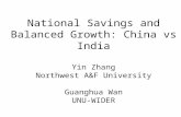 National Savings and Balanced Growth: China vs India Yin Zhang Northwest A&F University Guanghua Wan UNU-WIDER.