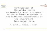 Septembre 2009SFRP Paris1 Contribution of CEA-Valduc centre on knowledge about atmospheric tritiated water transfers in the different compartments of the.