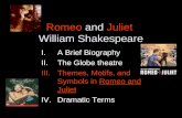 Romeo and Juliet William Shakespeare I.A Brief Biography II.The Globe theatre III.Themes, Motifs, and Symbols in Romeo and Juliet IV.Dramatic Terms.