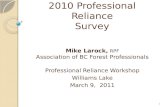 2010 Professional Reliance Survey Mike Larock, RPF Association of BC Forest Professionals Professional Reliance Workshop Williams Lake March 9, 2011 1.