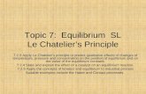 Topic 7: Equilibrium SL Le Chatelier’s Principle 7.2.3 Apply Le Chatelier’s principle to predict qualitative effects of changes of temperature, pressure.