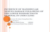 I NCIDENCE OF M ANDIBULAR N ERVES D AMAGE F OLLOWING OF THE L OWER W ISDOM T OOTH R EMOVAL IN USIM C LINIC Supervisor: Dr John Chong Keat Hon Group members: