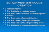 1 EMPLOYMENT and INCOME CREATION  1. National Income  2. The distribution of national income  3. The direct value of tourism to the employment of factors.