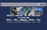 SELECT Server V8 XM Edition Licensing What, Why, Where, When, How Gary Cochrane Technical Director – Geospatial Sales, NAOU Gary Cochrane Technical Director.
