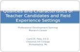 Professional Development Seminar Monarch Center Carol M. Pate, Ed.D. Chestnut hill College Philadelphia, PA Qualities and Characteristics of Teacher Candidates.