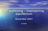 HT wellbeing – maintaining equilibrium November 2007 Jo Harper.