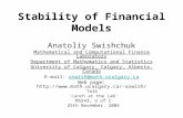 Stability of Financial Models Anatoliy Swishchuk Mathematical and Computational Finance Laboratory Department of Mathematics and Statistics University.