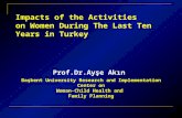 Impacts of the Activities on Women During The Last Ten Years in Turkey Prof.Dr.Ayşe Akın Başkent University Research and Implementation Center on Woman-Child.