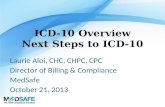 Laurie Aloi, CHC, CHPC, CPC Director of Billing & Compliance MedSafe October 21, 2013 ICD-10 Overview Next Steps to ICD-10