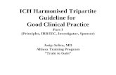 ICH Harmonised Tripartite Guideline for Good Clinical Practice Part I (Principles, IRB/IEC, Investigator, Sponsor) Josip Arlica, MD Altiora Training Program.