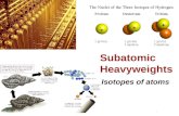 Subatomic Heavyweights Isotopes of atoms. Isotopes??? A chemist investigating a sample of lithium found that lithium atoms have different mass numbers.