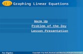 Pre-Algebra 11-1 Graphing Linear Equations 11-1 Graphing Linear Equations Pre-Algebra Warm Up Warm Up Problem of the Day Problem of the Day Lesson Presentation.