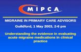MIGRAINE IN PRIMARY CARE ADVISORS Guildford, 1 May 2003, 2-6 pm Understanding the evidence in evaluating acute migraine medications in clinical practice