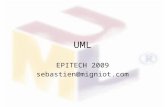 UML EPITECH 2009 sebastien@migniot.com. UML3 – UseCases et méthode Pré-Requis –Classes, la vue statique –Séquences, la vue dynamique –Le cycle en V Le.