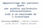 Appareillage des patients ayant une surdité unilatérale rétrocochléaire liée à un neurinome de lacoustique Christian DUBREUIL, Stéphane TRINGALI, Lionel.
