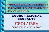 APPROCHE ECOSYSTEME ET MALADIES TRANSMISES PAR LES VECTEURS COURS REGIONAL ECOSANTE CRDI / ISBA COTONOU 17 –21/ 11 2003 Prof. HOUENOU - AGBO Yveline.