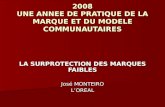2008 UNE ANNEE DE PRATIQUE DE LA MARQUE ET DU MODELE COMMUNAUTAIRES LA SURPROTECTION DES MARQUES FAIBLES José MONTEIRO LOREAL.