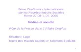 1 8ème Conférence Internationale sur les Représentations Sociales Rome 27.08- 1.09. 2006 Médias et société Rôle de la Presse dans LAffaire Dreyfus Elisabeth.