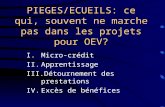 PIEGES/ECUEILS: ce qui, souvent ne marche pas dans les projets pour OEV? I.Micro-crédit II.Apprentissage III.Détournement des prestations IV.Excès de bénéfices.