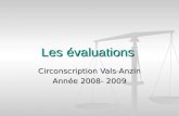 Les évaluations Circonscription Vals-Anzin Année 2008- 2009.