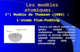 Les modèles atomiques. Les modèles atomiques. 1°) Modèle de Thomson (1902) : Latome Plum-Pudding Latome est décrit comme une sphère remplie dune «substance»