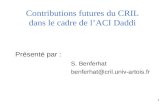 1 Contributions futures du CRIL dans le cadre de lACI Daddi Présenté par : S. Benferhat benferhat@cril.univ-artois.fr.
