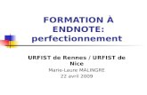 FORMATION À ENDNOTE: perfectionnement URFIST de Rennes / URFIST de Nice Marie-Laure MALINGRE 22 avril 2009.