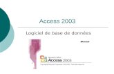 Access 2003 Logiciel de base de données. Présentation Principe dune base de donnée Tables Requêtes Formulaires Etats Pages daccès Macros & Modules Logiciel.