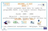 1 ARIANE, CEST QUOI ? Projet européen mené dans le cadre du programme EQUAL (co-financé Conseil Régional et FSE) Durée: 2005 - 2008 Objectif : faciliter.