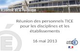 Réunion des personnels TICE pour les disciplines et les établissements 16 mai 2013.