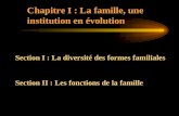 Chapitre I : La famille, une institution en évolution Section I : La diversité des formes familiales Section II : Les fonctions de la famille.