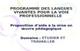 PROGRAMME DES LANGUES VIVANTES POUR LA VOIE PROFESSIONNELLE Proposition daide à la mise en œuvre pédagogique Domaine : Domaine : ÉTUDIER ET TRAVAILLER.
