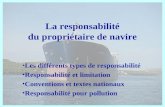 La responsabilité du propriétaire de navire Les différents types de responsabilité Responsabilité et limitation Conventions et textes nationaux Responsabilité