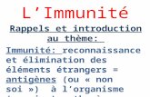 LImmunité Rappels et introduction au thème: Immunité: reconnaissance et élimination des éléments étrangers = antigènes (ou « non soi ») à lorganisme («