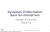 Département de génie logiciel et des TI Systèmes dinformation dans les entreprises Chargé: JF Couturier Cours # 5 MTI515 Automne 2013 JF Couturier 1.
