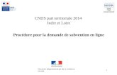 1 CNDS part territoriale 2014 Indre et Loire Procédure pour la demande de subvention en ligne Direction départementale de la cohésion sociale.
