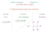 Chimie organiqueChapitre I : La chimie dans lespace 1°) Représentation plane des molécules Formule brute Formule développée Formule semi-développée C 2.