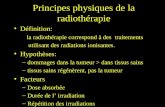 Principes physiques de la radiothérapie Définition: la radiothérapie correspond à des traitements utilisant des radiations ionisantes. Hypothèses: –dommages.