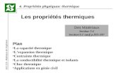 4. Propriétés physiques: thermique GCI 116 - Matériaux de lingénieur Des Matériaux Section 7.6 Section 9.1 sauf p.395-397 Les propriétés thermiques Plan.