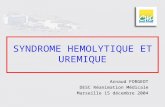 SYNDROME HEMOLYTIQUE ET UREMIQUE Arnaud FORGEOT DESC Réanimation Médicale Marseille 15 décembre 2004.
