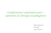Complications respiratoires post –opératoire de chirurgie oesophagienne Marie Reynaud DESAR Saint Etienne.