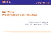 OUTILEX RNTL OUTILEX Présentation des résultats Ministère de l'Industrie Vendredi 24 novembre 2006.