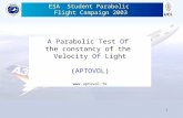 1 ESA Student Parabolic Flight Campaign 2003 A Parabolic Test Of the constancy of the Velocity Of Light (APTOVOL) .
