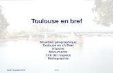 1/13 lundi 19 juillet 2004 Toulouse en bref Situation géographique Situation géographique Toulouse en chiffres Toulouse en chiffres Histoire Monuments.
