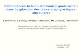 Performances du test « Ammonium quaternaire » dans lexploration des chocs anaphylactiques aux curares F.Bienvenu, Y.Benoit, G.Proton, P.Rouzaire, MA.Guinand,