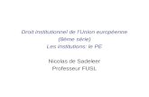 Droit institutionnel de lUnion europ©enne (8¨me s©rie) Les institutions: le PE Nicolas de Sadeleer Professeur FUSL